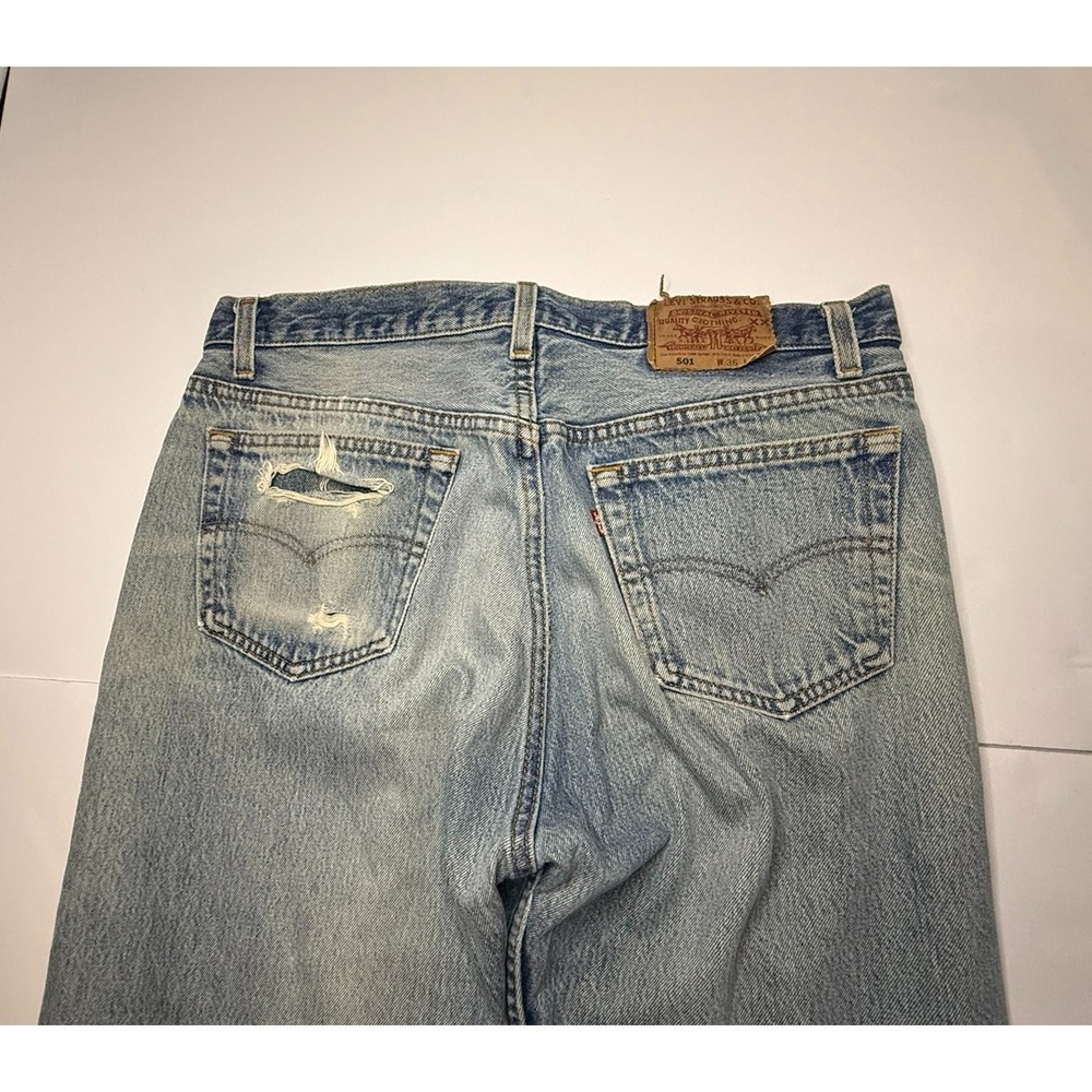 Vintage Levi's 501 Jeans USA W36 L30 Distressed Button Fly Straight Leg Grunge - Picture 10 of 16